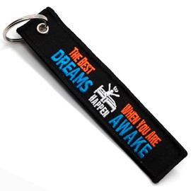 LLAVEROSMOTOR.ES Motorcycle Keyring - Gift for Motorcyclists Keyring Fabric The Best Dreams Happen When You Are Awake, Motorcycle Accessories - Original Keyring, White