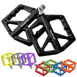 BOWOD Black Mountain Bike Pedals Flat MTB Pedals Clipless, Large Bike Pedals BMX Race Pedals, Non Slip Bicycle Pedals w 18Pin, Nylon Composite Bicycle Plastic Pedals, Oversize 9/16" Gravel Bike Pedals