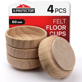 Felt Floor Cups X-Protector – Furniture Felt Castors Cup 4 PCS Ø60mm – Floor & Furniture Protector Cups for Chair & Sofa Legs – Prevent Scratches with Our Non Slip Wooden Coasters for Hardwood Floor!