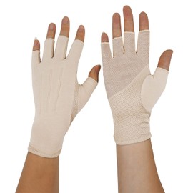 Bienvenu Mens Summer UV Protection Half Finger Outdoor Hiking Driving Cycling Riding Cotton Sunblock Gloves, Khaki