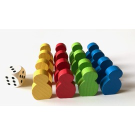 Spieltz Wooden Toy Figures Set for Ludo. Large Stickable Toy Figures 21 x 34 x 8 mm, 4 x 4 Figures + 1 Large Cube