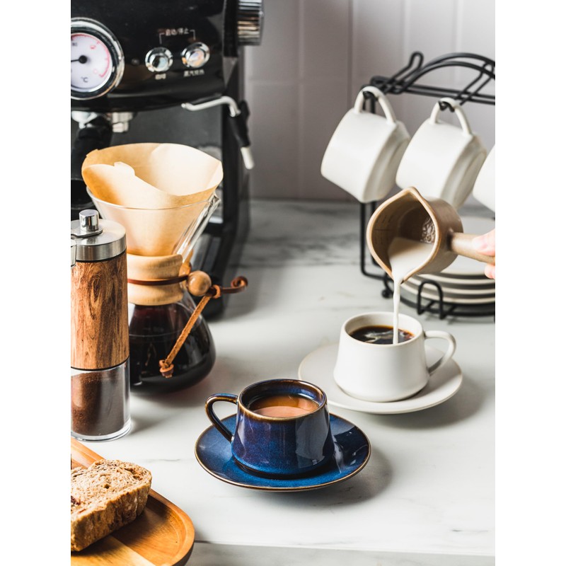 YHOSSEUN Espresso Cups with Saucers and Metal Stand, 4 Oz