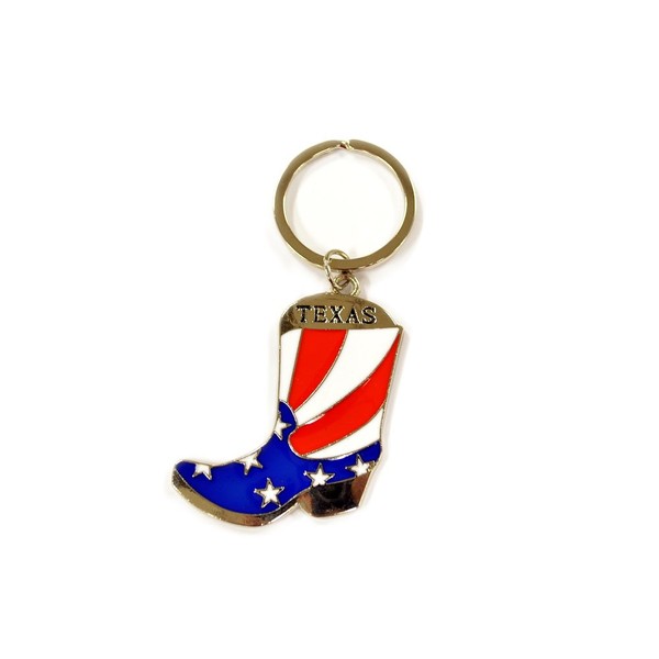 Texas CowBoy Boot shaped Texas Flag with Multiple Stars Keychain-