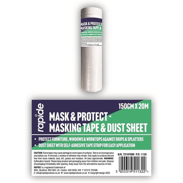 rapide M&P Masking Tape & Dust Sheet 150cm x 20M