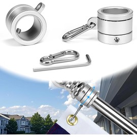 DUPKEV Flag Pole Rings 1 Inch, Flag Pole Spinners with Bearings, Aluminum Alloy Flagpole Rings with 304 Stainless Steel Carabiner, for 0.9-1.05 Inch Diameter Flagpole (1 Pair, Silver)