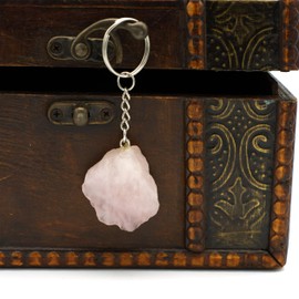 Natural Stone Key Ring | (Raw Mineral Stone | Rose Quartz), Stone