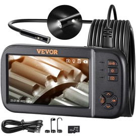 VEVOR Borescope Triple Lens Endoscope Camera with Light, 4.5" Screen 1080P Inspection Camera with 10 LED Light, IP67 Waterproof Drain Snake Cameras for Auto, Plumbing(16.5FT Cable, 32GB Card)