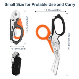 Awaiymi 6 In1 Multifunction Emergency Response Shears, Stainless Steel Foldable Trauma Shears with Strap Cutter and Glass Breaker,Pocket Scissors with Holster and Penlight Black+Orange
