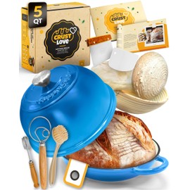 CRUSTLOVE Dutch Oven Bread Baking - 5QT Enamel Bread Dome - incl Sourdough Bread Baking Suppliers like Dough Whisk Scoring Lame etc. Dutch Oven for Sourdough Bread Baking Cast Iron Bread Pan with Lid