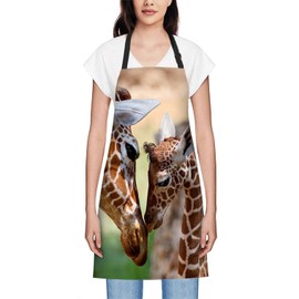 oFloral Lovely Giraffe Mom and Baby Apron Unisex Adjustable Bib Apron, Cooking Kitchen Chef Apron, Women Men Apron for Home Kitchen, Restaurant, Coffee house