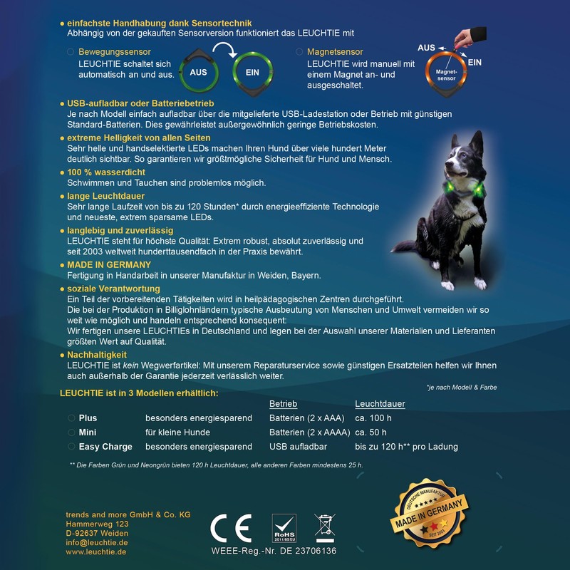 LEUCHTIE® Mini Light Collar I LED Collar for Small Dogs