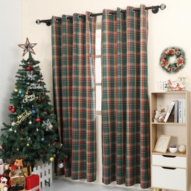 Bentrilisa Scottish Plaid Curtains 96 Inches Long Farmhouse Rustic Window Treatments Green Vintage Geometric Gingham Design Semi Blackout Winter Holiday Window Drapes Grommet Top 2 Panels