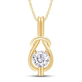 SAVEARTH DIAMONDS 1 Carat Round Lab Created Moissanite Diamond Love Knot Pendant Necklace for Women in 14k Yellow Gold Over 925 Sterling Silver 18" Rope Chain (1 Cttw,G-H/VVS1) Gift Jewelry
