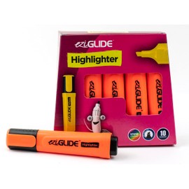 Eziglide Vibrant Orange Highlighter, Pack of 10, Orange Highlighters, Chisel Tip Marker Pens, 1-4.5mm line to give precise but clear marking, highlighting & colouring, Ideal at Work, Home & School