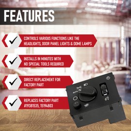 Panel de instrumentos para faros delanteros, interruptor para lámpara de cúpula, sustituye a D1595G, 19381535, 15194803, 1S8489, compatible con vehículos Chevy, GMC y Hummer, Silverado, Avalanche, Suburban, Tahoe, Sierra, Yukon