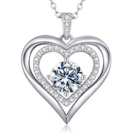 CDE Women's Necklace 925 Silver Chain Women's Moissanite Heart Pendant Diamonds Jewellery Heart Necklace Gift for Women Christmas Valentine's Day Mother's Day, Sterling Silver, Moissanite
