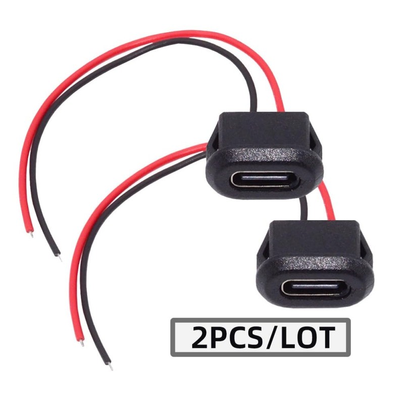 cablecc 2pcs Type-C USB-C DIY OEM Female Socket to 2Pin