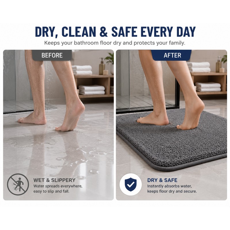 Light Grey Soft Polyester Floor Mat 40x60 cm - Non-Slip