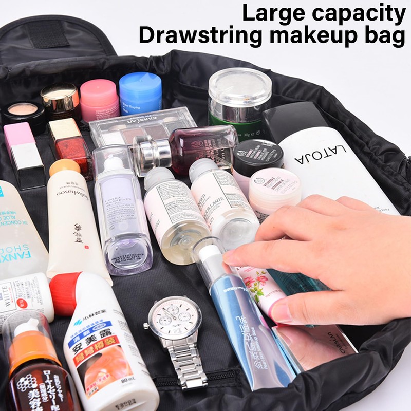 Drawstring Makeup Dag, Travel Portable Cosmetic Bag, Large Capacity Waterproof