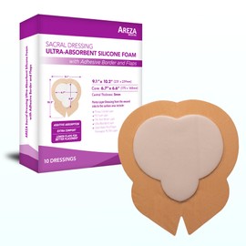 Areza Medical - Silicone Foam with Super-Absorbent Layer - Wound Dressing - Waterproof - with Adhesive Border - Sterile - Designed for Sacral Wounds - 9.1" x 10.2" - 10 PCS per Box - FSA/HSA Approved