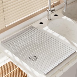 ShanSon Roll Up Dish Drying Rack 20.5"(L) x 13.8"(W) Stainless Steel and Silicone Dish Drying Mat Over The Sink Foldable Drain Rack Multipurpose Dish Drainer Extra Large,Gray