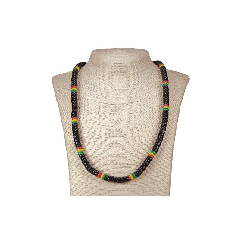 BlueRica Black & Rasta Coconut Shell Beads Necklace (30")