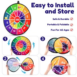 Hungdao Hungdao 3 Sets Carnival Games Combo Set, Dart Board with Balls Plastic Cones Ring Bean Bags Toss Game for Boys Girls Adults Family Birthday Yard Indoor Outdoor(Bright Color,Classic Style)