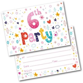 doodlecards 6th Birthday Party Invitations Age 6 Female Girls Childrens Pack of 20 Invites and Envelopes. Printed in UK, Premium Quality & 100% Recyclable.