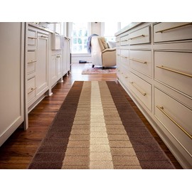 Custom Size Modern Geometric Pattern Carpet Runner Rug for Hallways, Slip Resistant Latex Rubber Backed, 31 inch Wide X Customized Length, Squares Brown, 31 inch X 6 feet