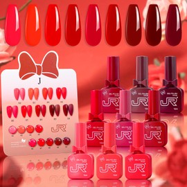 JR 9pcs 15ml Nail Gel Polish Bloody Mary Red Set UV Manicure Gel Nail Polish Kit Soak Off Polish Home DIY Gift J