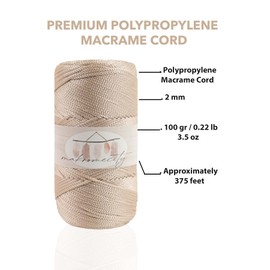 Makromecity, Polyester Macrame Cord 2mm x 125 Yards (375 feet) 2mm Polypropylene Latte Macrame Cord Crochet Macrame Bag Cord Crafts for Wall Hangings, Bags, Underplate, Rug