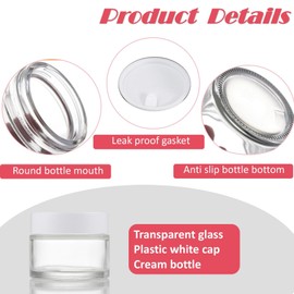 10 Pack 10ml/0.34Oz Clear Glass Cosmetic Jars with White Lids Reusable Sample Jars Refillable Empty Travel Containers for Lip Balm, Eye Cream, Samples, Salve, DIY Skincare