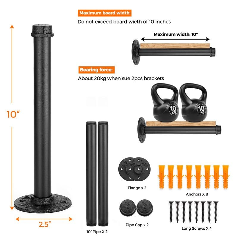 Home Expert 10 Inch Black Industrial Pipe Floating Clothing Rack