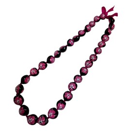 Kukui Nut Necklace Lei - Pink Hibiscus Flower