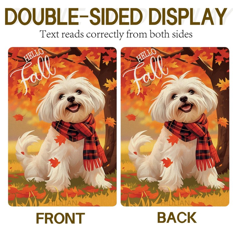 Hello Fall Garden Flag 12x18 Double Sided, Maltese-Dog Garden Flag
