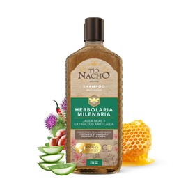 TIO NACHO - Shampoo Herbolaria Milenaria. Fortalece el cabello y disminuye la caída, con jalea real y extractos anticaída. Empaque 100% reciclado, botella con 415ml