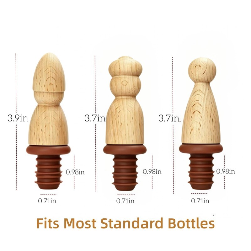 Natural Wood Wine Stoppers Set of 3 – Handcrafted Solid