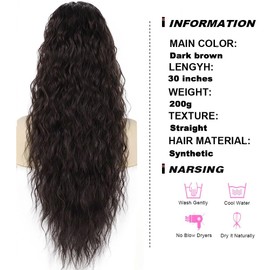 PORSMEER Ponytail Hairpiece Long 76 cm with Drawstring Wavy Curls Ponytail Extension Dark Brown Natural Clip-In Hairpiece Ponytail Synthetic Hair Braid for Women Afro Braid Hair Extensions