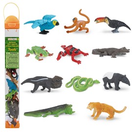 Safari Ltd. Rainforest TOOB - 11 Figurines: Macaw, Frogs, Toucan, Iguana, Monkey, and More - Educational Toy Figures For Boys, Girls, and Kids Ages 3+