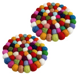 2 Pack Wool Table Coasters, Felt Coasters, Handmade Felt Coasters for Drinks, Felt Coasters Round, Rainbow Felt Coasters