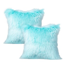 LIGICKY Set of 2 Faux Fur Cushion Covers Plain Plush Soft Artificial Fur Throw Pillow Case Decorative Square Cushion Decorative Cushion for Sofa Bedroom Car 50 x 50 cm White