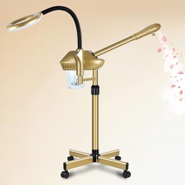 Vaporizador facial profesional con altura y ángulo ajustables. Limpia la piel, reafirma los poros e hidrata. Ideal para belleza, spa y hogar (dorado).