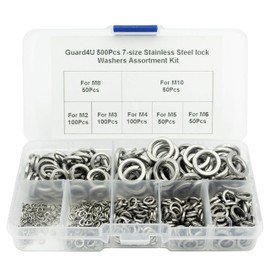 Guard4U 500Pcs 7-Size Stainless Steel Split Lock Washers Assortment Kit, for M2 M3 M4 M5 M6 M8 M10 Screws Bolt