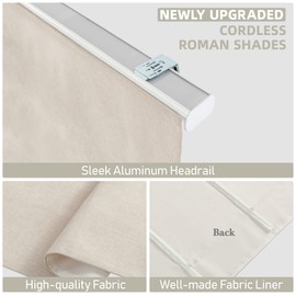 SHECUTE Cordless Roman Shades for Windows, Fabric Roman Window Shades for Living Room Bedroom and French Doors, Room Darkening Light Filtering Roman Blinds for Indoor Windows(Linen, 29”W x 64”L)