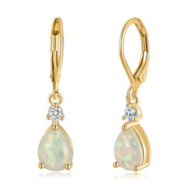 Deerllia Drop Dangle Earrings for Women, Pear Cut Created Opal Teardrop Earrings, Gold Plated Copper Brass Micro Jewelry Gifts Box