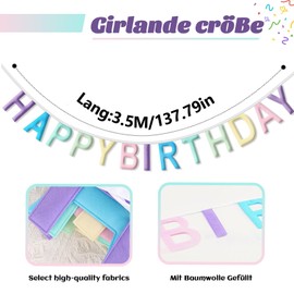 LUMOOM Happy Birthday Garland, Non-Woven Birthday Garland, Reusable, Pastel Colours Letter Banner, 3.5 m Birthday Garland Fabric, for Children, Adults (Macaron Colour)