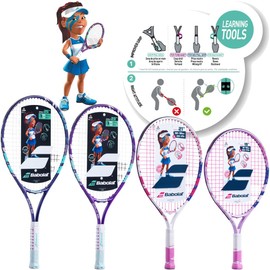 Babolat B'Fly 23 Inch Tennis Racquet Bundled with 3 Pink Overgrips and 3 Pink Tennis Balls