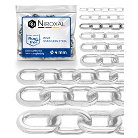 2 Pieces 150 cm = 1.5 m 4 mm Thick Stainless Steel Chain Sold by The metre V4A Chain Short Links in one Piece Anchor Chain A4 DIN 56856 Round Link Chains DIN 766 Stainless Steel Chain 1.5 m