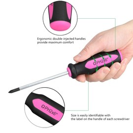 Pink Magnetic Screwdriver Set 6 Pieces Slotted and Phillips Screwdriver + Purple Folding Utility Knife Heavy Duty Box Cutter with 5 SK5 Quick Change Blades