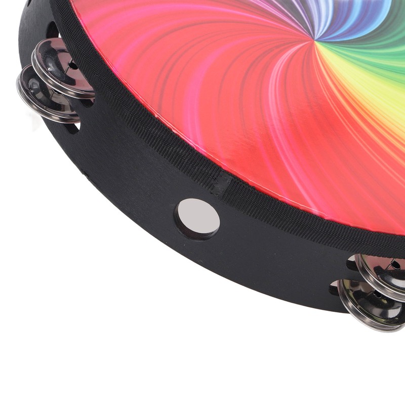 Handheld Tambourine 10 Inch Double Layer Bell Piece Solid Wood